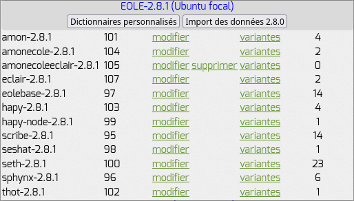Page des modules