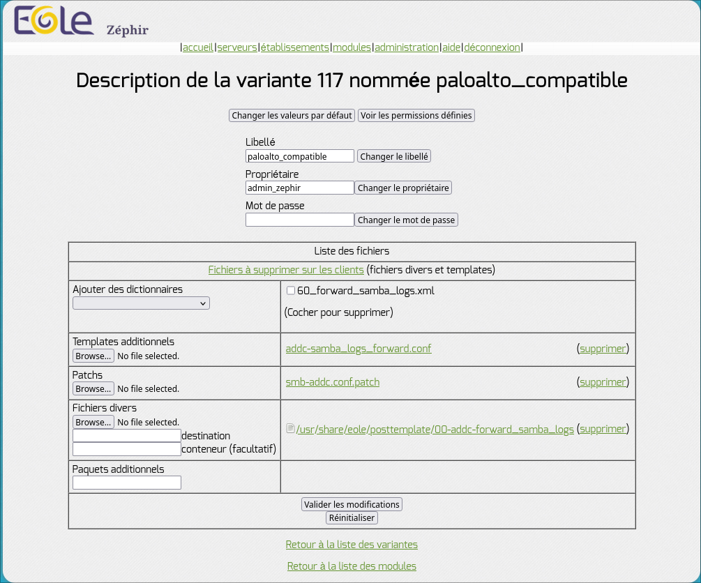 Page de personnalisation d’une variante